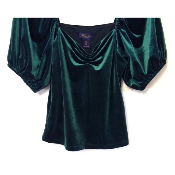Vtg Y2K Velvet Top Wn XS Green Puff Sleeves Goth Vamp Witchy Grunge Steampunk - Picture 6 of 11
